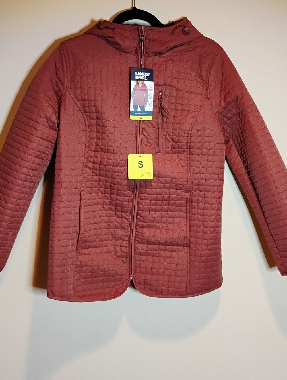 Lands' End Lightweight Quilted Red Zippered Adjustable Hood Jacket S